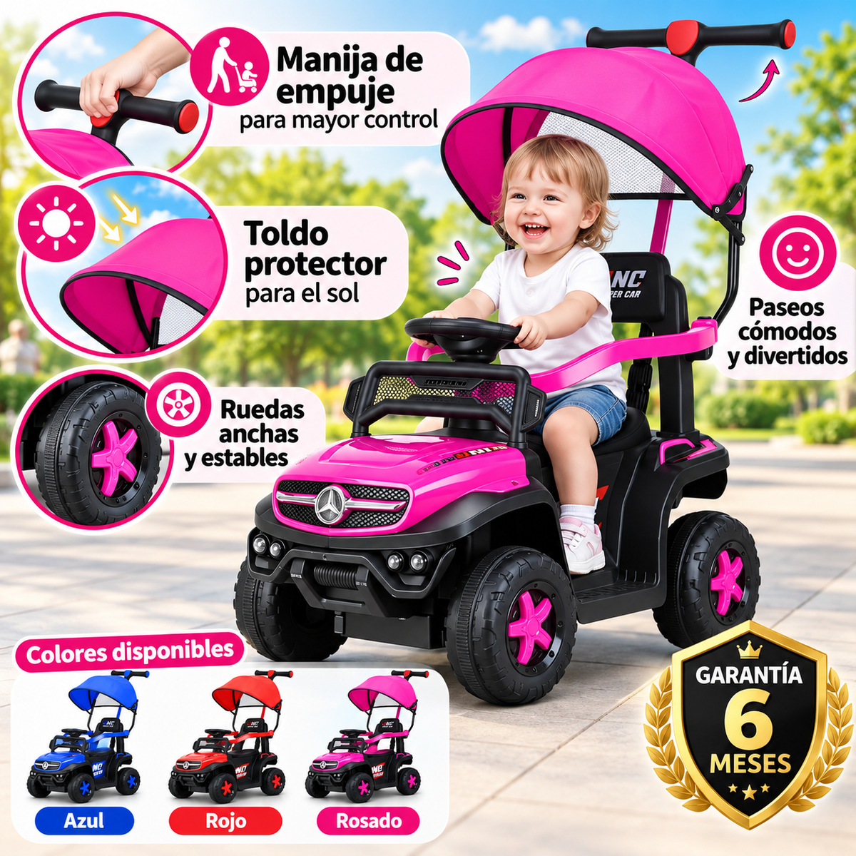 Carro paseador infantil 2 en 1 con guía.
