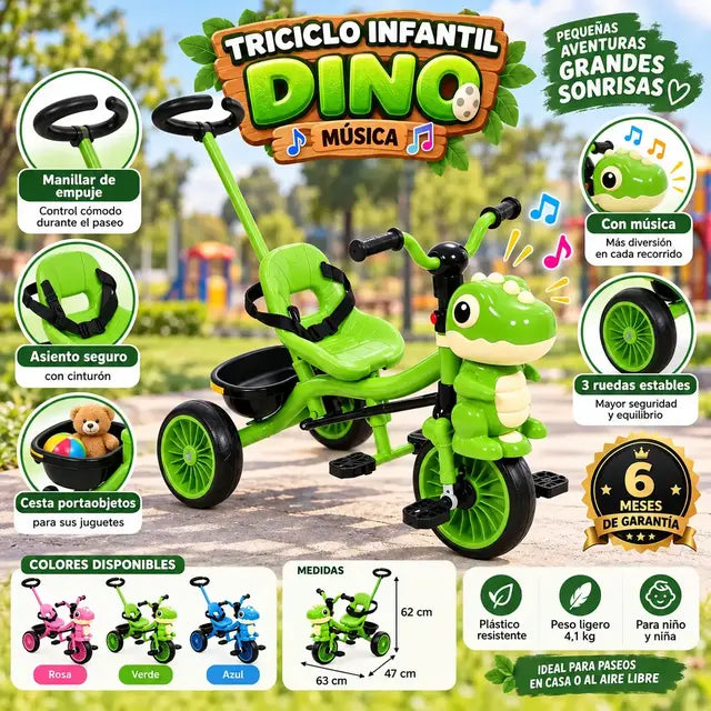 Triciclo infantil dino música.