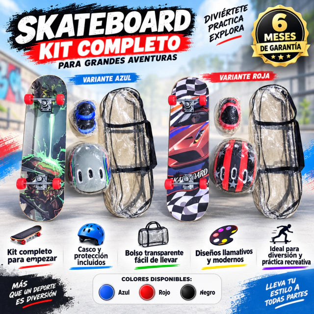Kit de skate infantil y juvenil con casco.