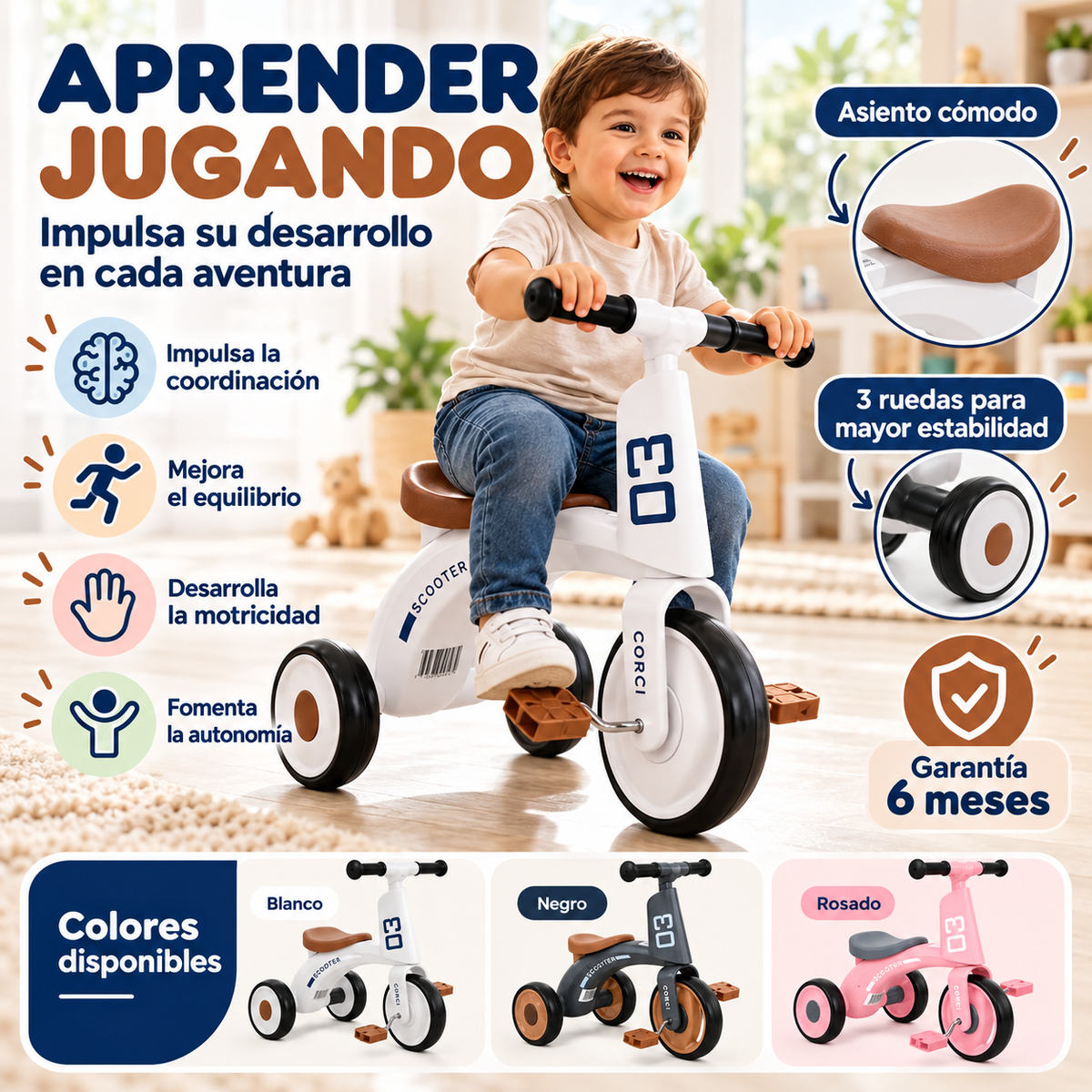 Triciclo para niño-niña 3 ruedas.