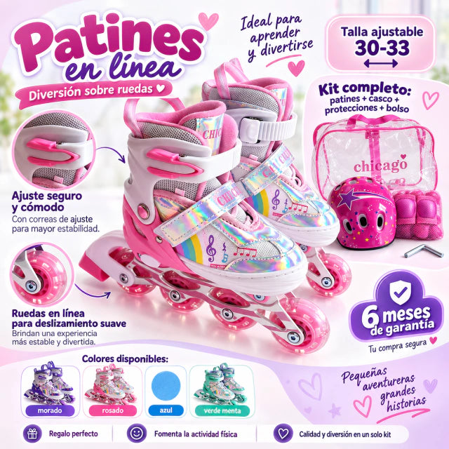 Kit de patines infantiles ajustables con casco.