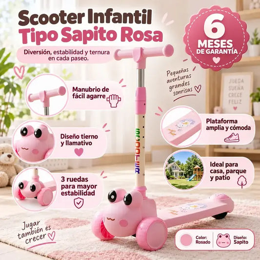 Scooter infantil tipo sapito rosa.