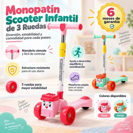 Monopatín scooter infantil de 3 ruedas.