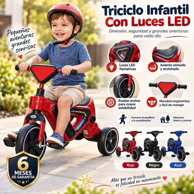 Triciclo infantil con luces LED.