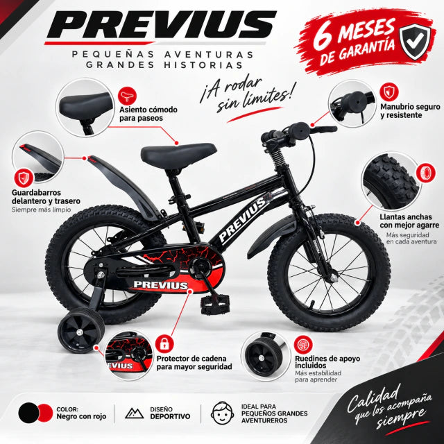 Bicicleta infantil previus con ruedines.