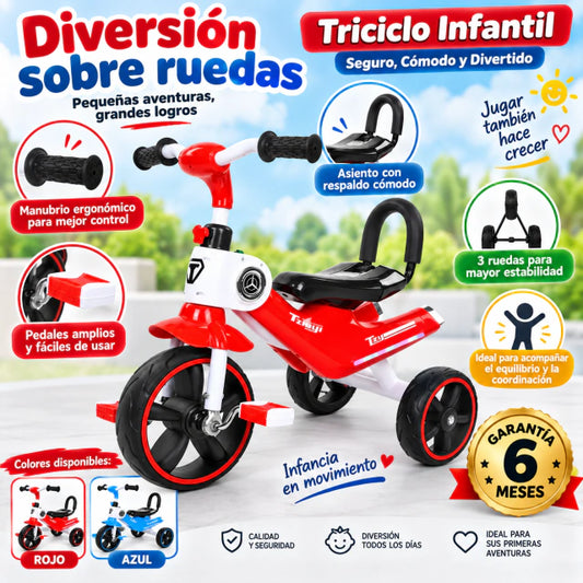 Triciclo infantil de 3 ruedas con pedales.