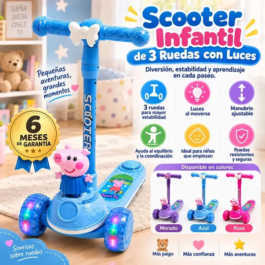 Scooter infantil de 3 ruedas con luces.